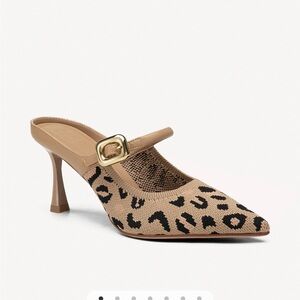 BNIB Cosy Island GraceLithe Pointed Toe Heeled Mules, Leopard, sz 8